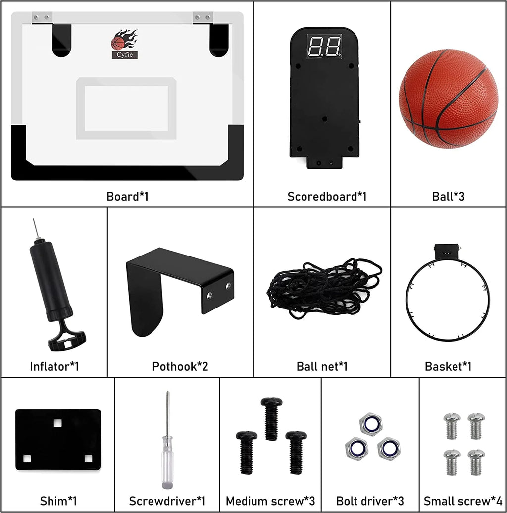 All-Weather Indoor Basketball Hoop, 17"X12" Polycarbonate Hanging Mini Hoop Set